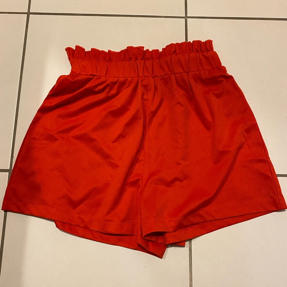 Red high waisted shorts
